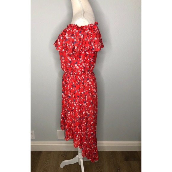 REVOLVE Devlin Carrie Women's Dress Red Ditsy Floral Off Shoulder M - Picture 6 of 15